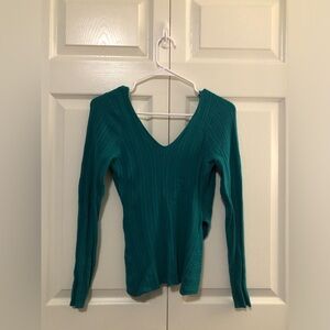 Guess Teal Ribbed V-Neck Sweater